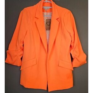 Skies Are Blue Blazer Neon Orange NWT Upcycled Open Front Medium Work Office